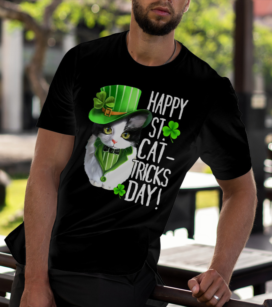 Happy St. Cat-Tricks Day Leprechaun Cat Shamrock T-Shirt