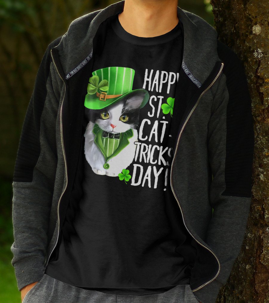 Happy St. Cat-Tricks Day Leprechaun Cat Shamrock T-Shirt