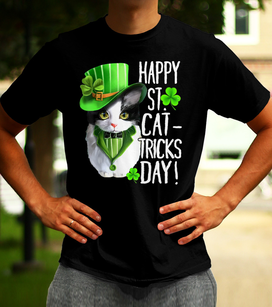 Happy St. Cat-Tricks Day Leprechaun Cat Shamrock T-Shirt