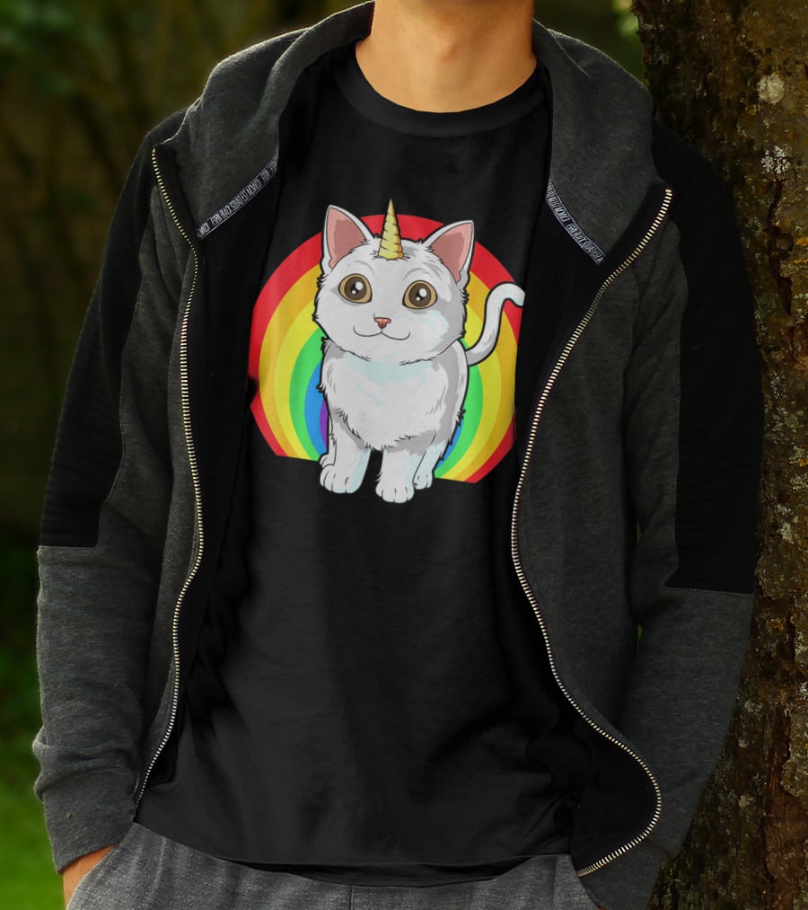 Rainbow Cat Unicorn Horn Kitten T-Shirt