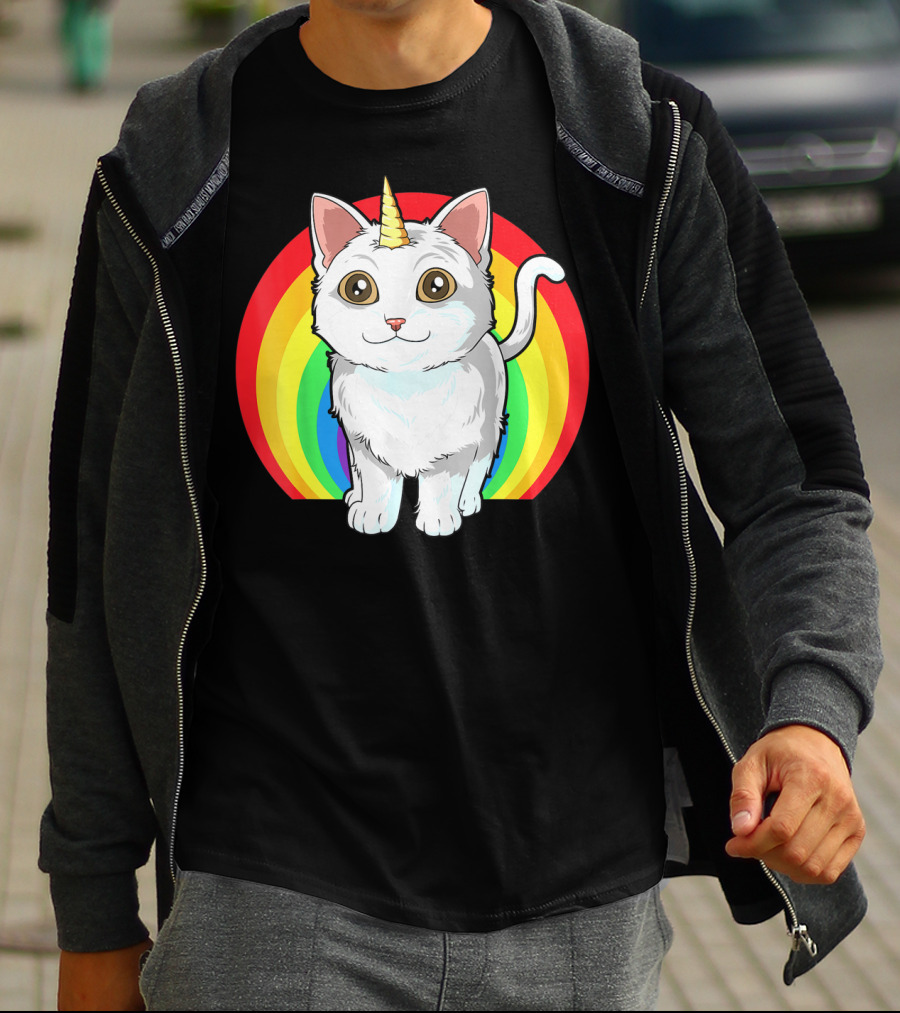 Rainbow Cat Unicorn Horn Kitten T-Shirt