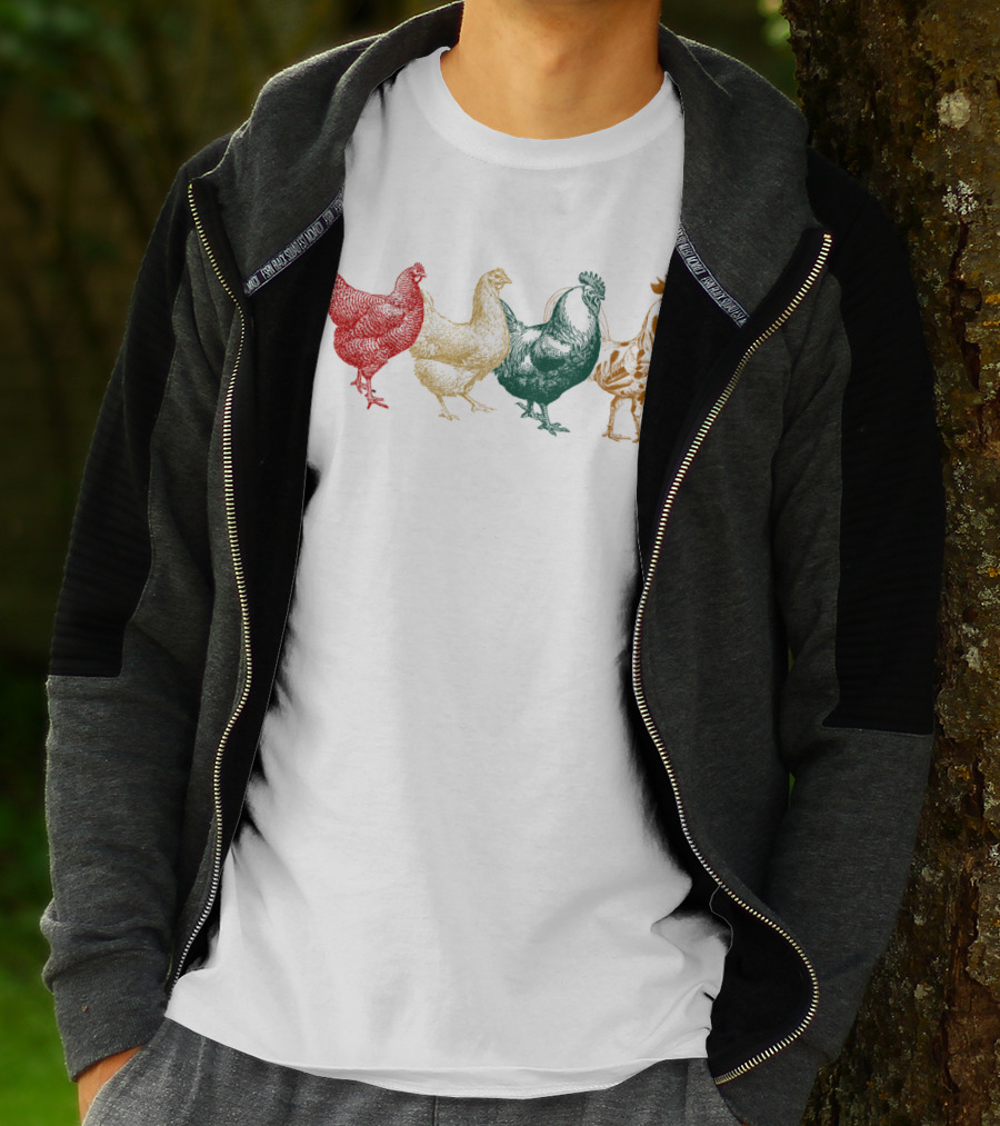 Vintage Colorful Chickens Farm Poultry Farmer T-Shirt