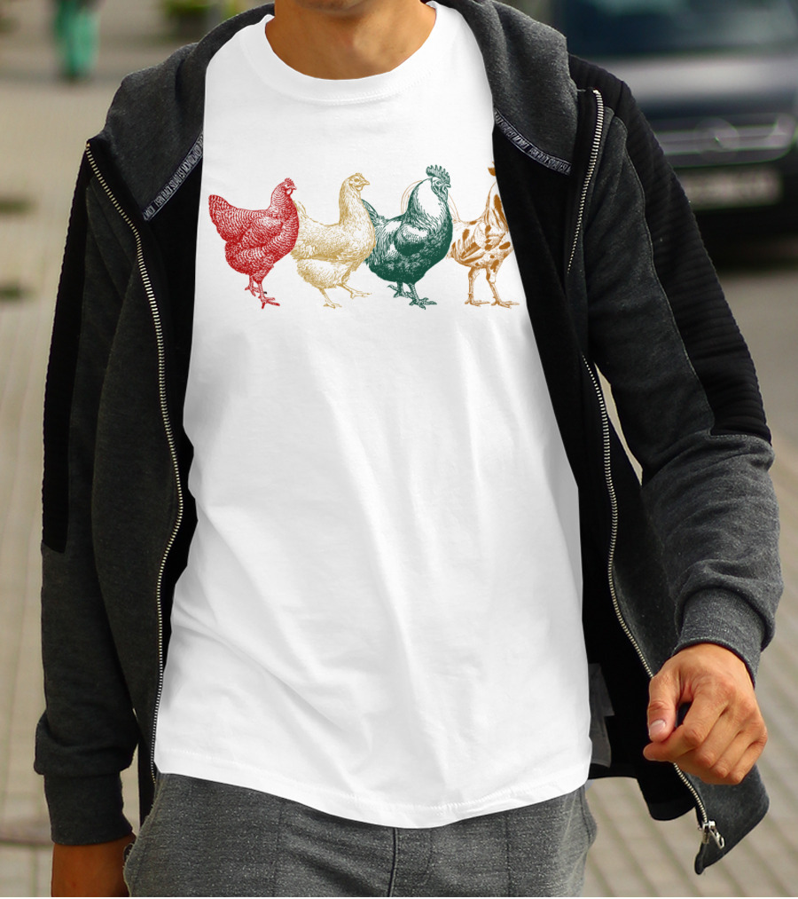 Vintage Colorful Chickens Farm Poultry Farmer T-Shirt