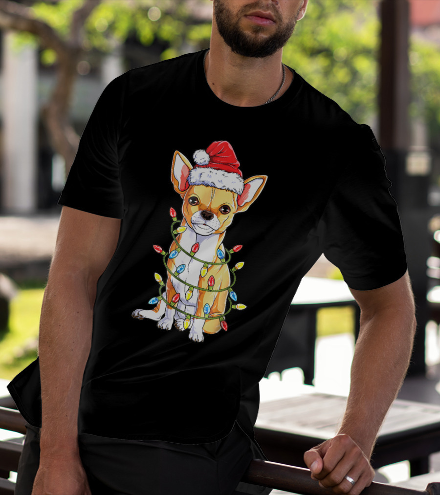 Chihuahua Christmas Santa Hat Holiday Lights Dog T-Shirt