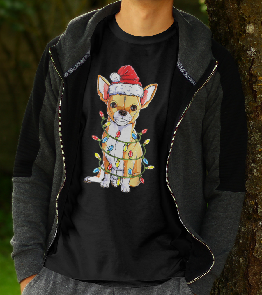 Chihuahua Christmas Santa Hat Holiday Lights Dog T-Shirt
