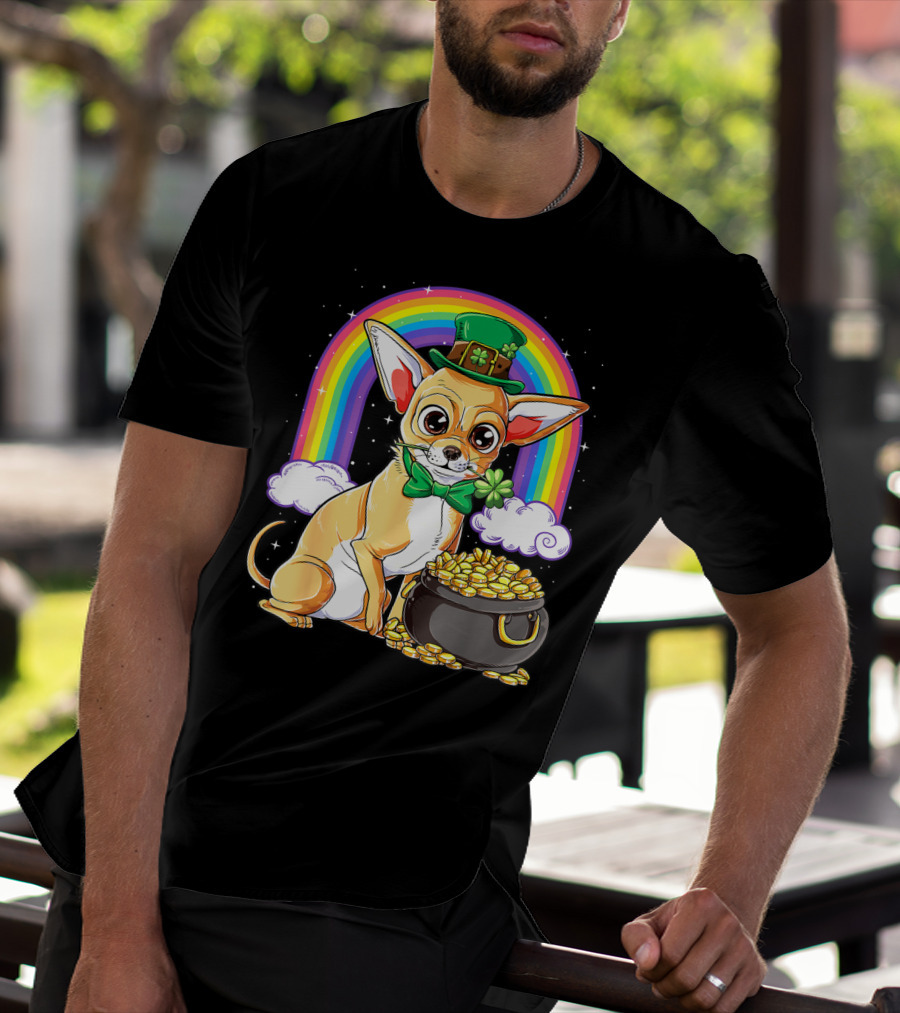 Chihuahua St Patricks Day Leprechaun Rainbow Pot Of Gold T-Shirt