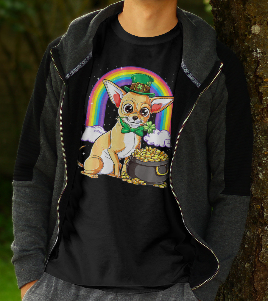 Chihuahua St Patricks Day Leprechaun Rainbow Pot Of Gold T-Shirt