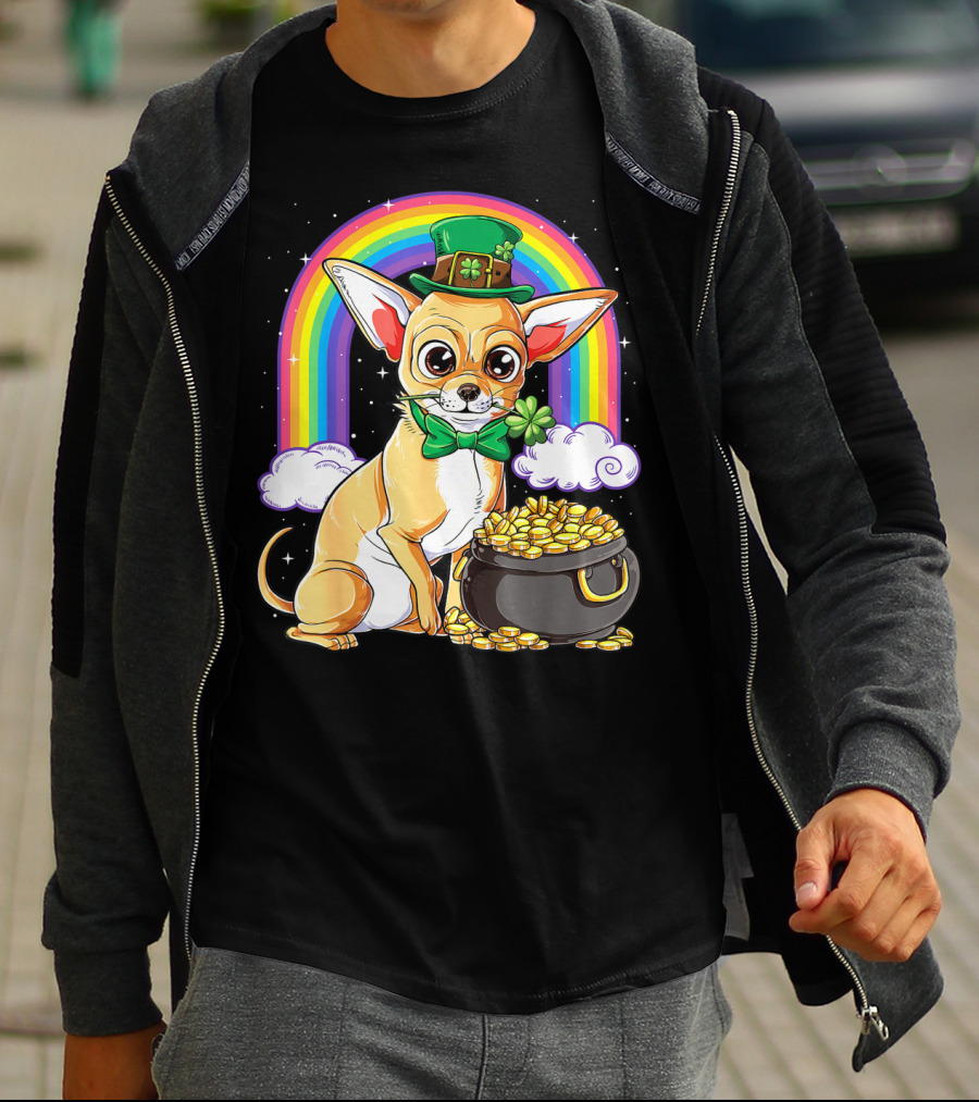 Chihuahua St Patricks Day Leprechaun Rainbow Pot Of Gold T-Shirt