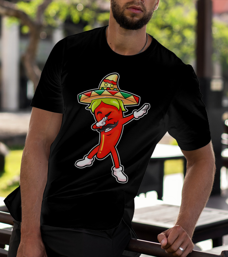 Chili Dabbing Pepper With Sombrero Mexican Hot Jalapeno Dab T-Shirt