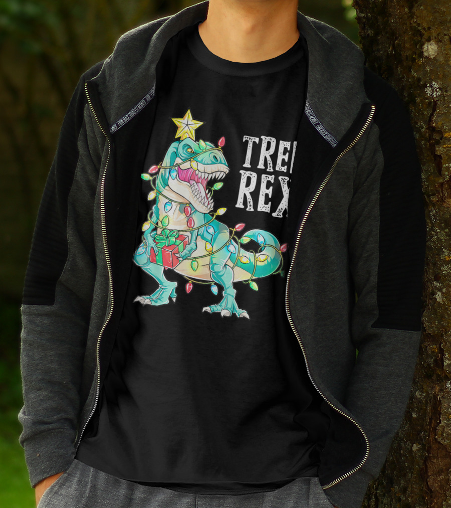 Tree Rex Christmas Kids Dinosaur Lights T-Shirt
