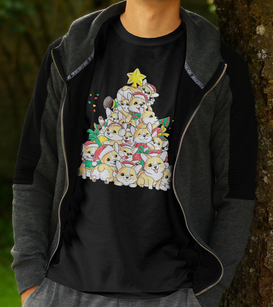 Corgi Christmas Merry Corgmas Xmas Tree Santa Hats T-Shirt