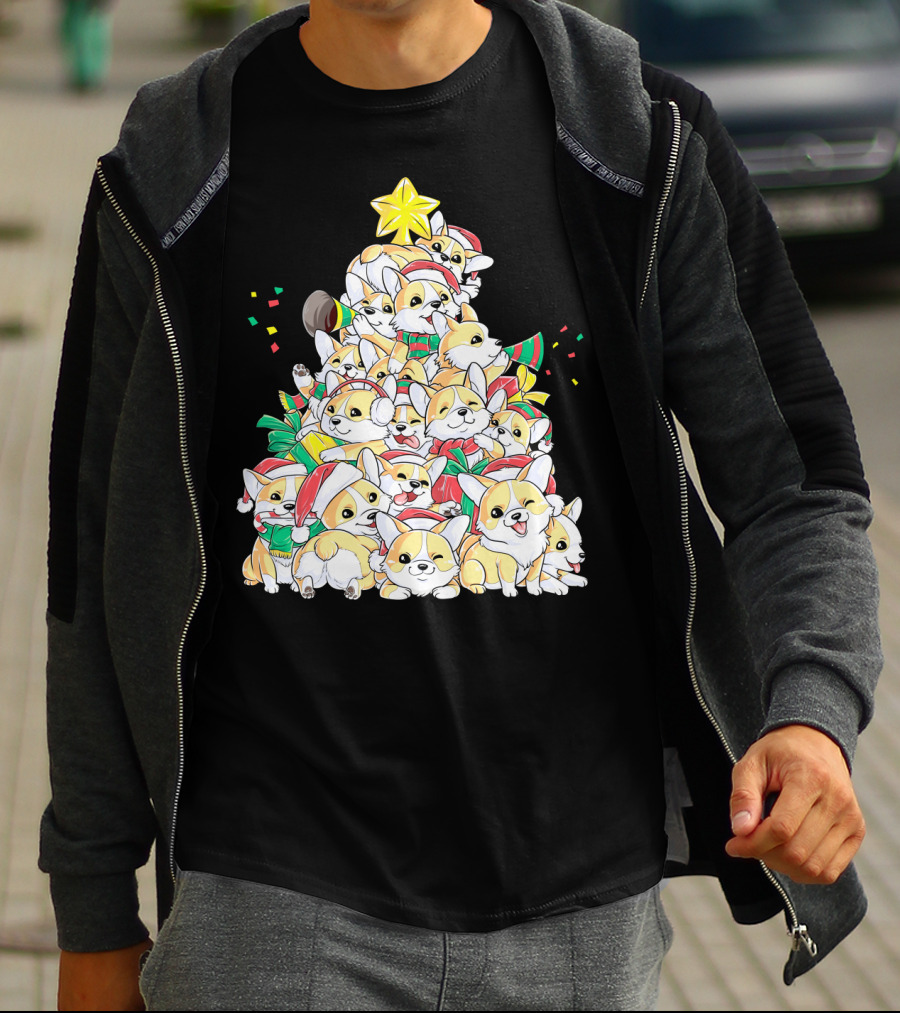 Corgi Christmas Merry Corgmas Xmas Tree Santa Hats T-Shirt