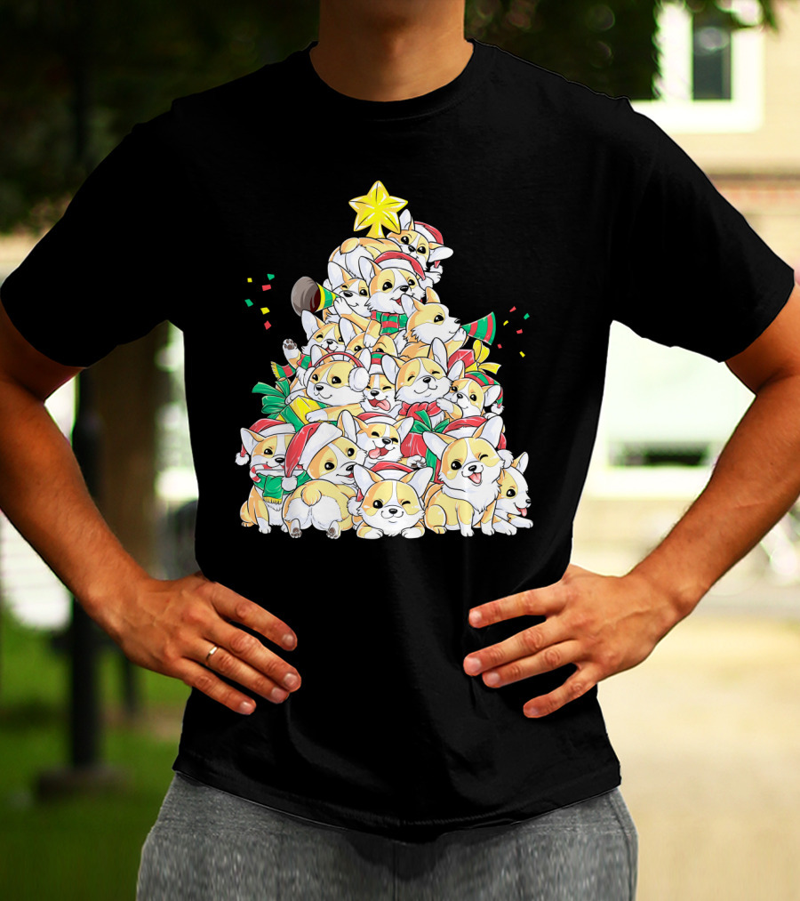 Corgi Christmas Merry Corgmas Xmas Tree Santa Hats T-Shirt