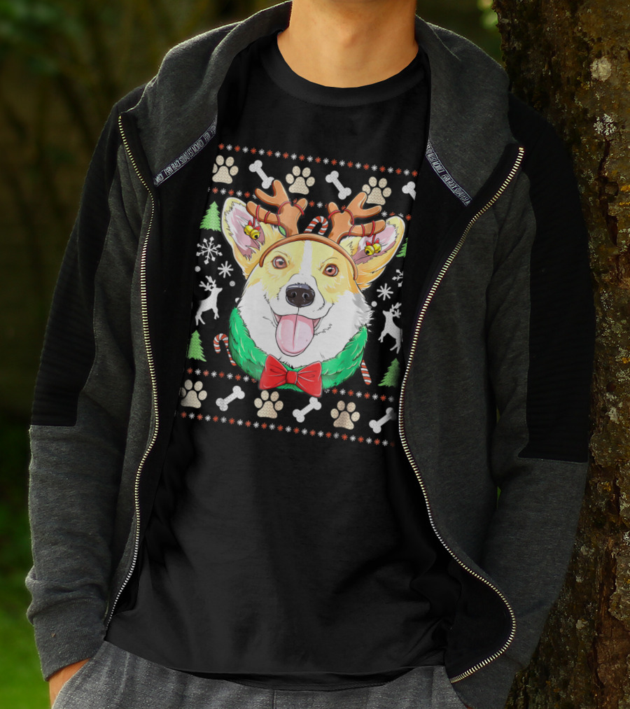 Corgi Christmas Reindeer Antlers Dog Ugly Sweater Xmas Girls T-Shirt