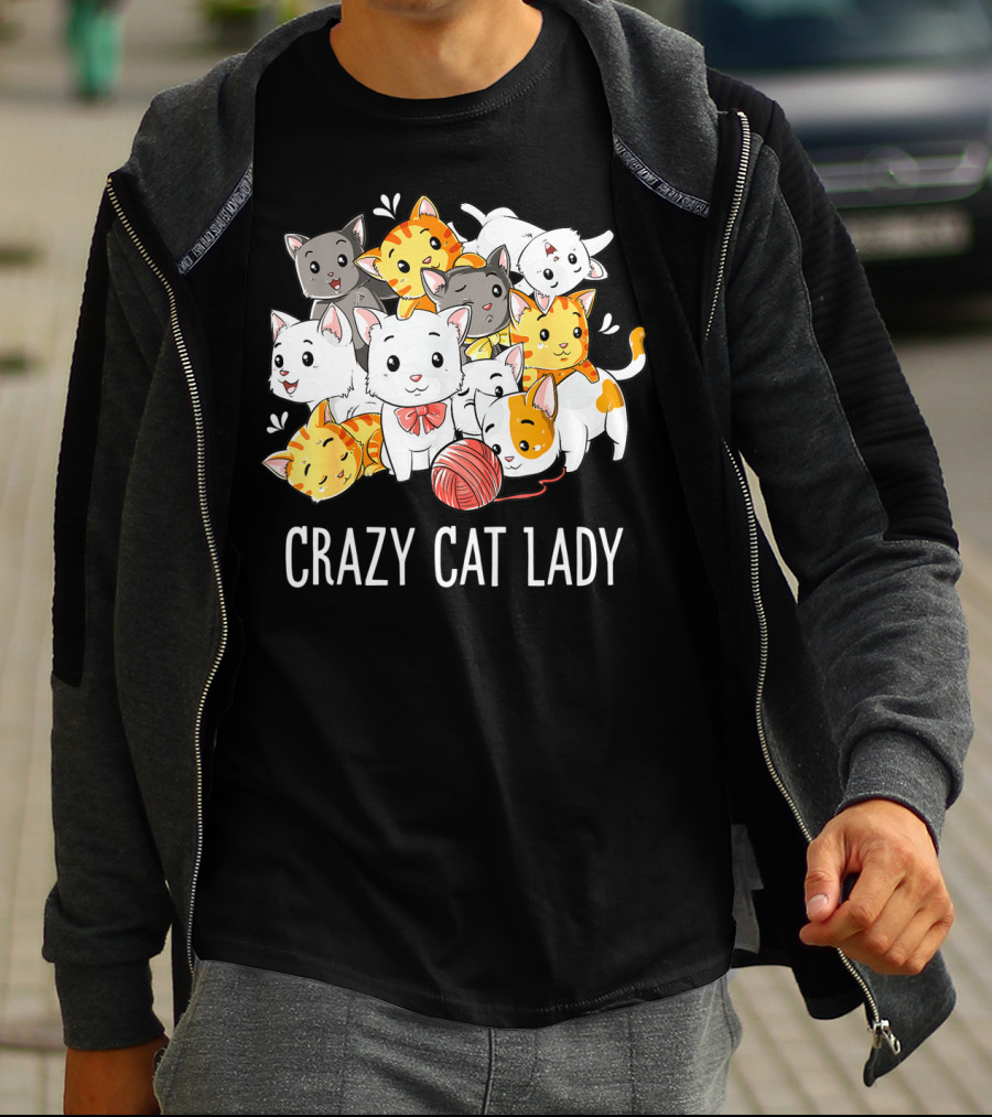Crazy Cat Lady Funny Cats Kitty Kitten Meme With Playful Yarn Ball T-Shirt