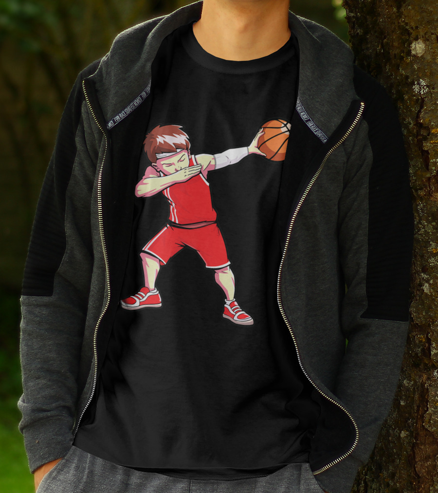 Dabbing Basketball Boy Dab Dance Player In Red Uniform Holding Ball T-Shirt