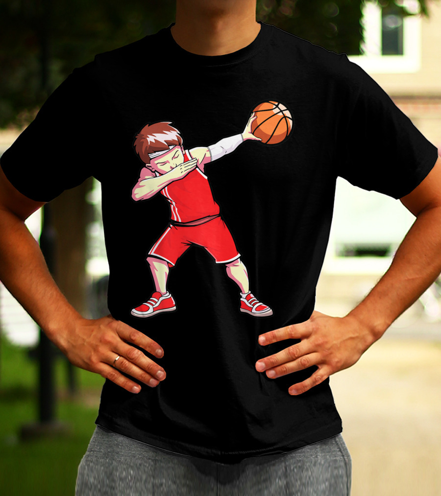 Dabbing Basketball Boy Dab Dance Player In Red Uniform Holding Ball T-Shirt