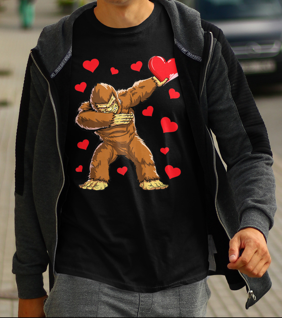 Dabbing Bigfoot With Heart Valentine's Day Boys Men Love T-Shirt