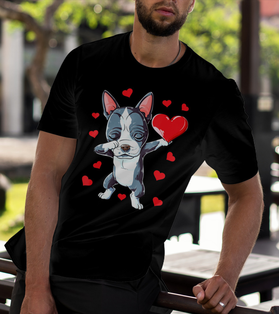 Boston Terrier Dabbing Heart Valentine's Day Dog T-Shirt