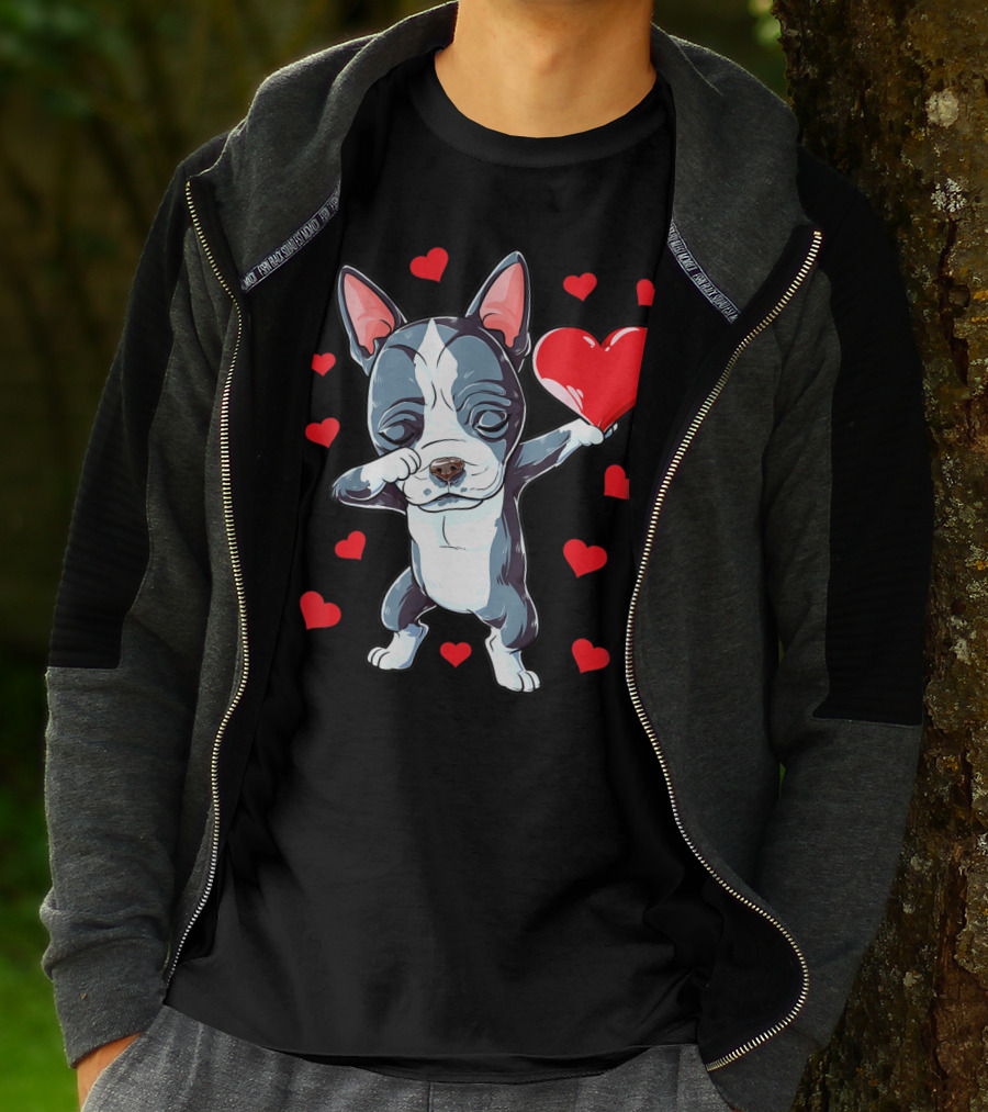 Boston Terrier Dabbing Heart Valentine's Day Dog T-Shirt
