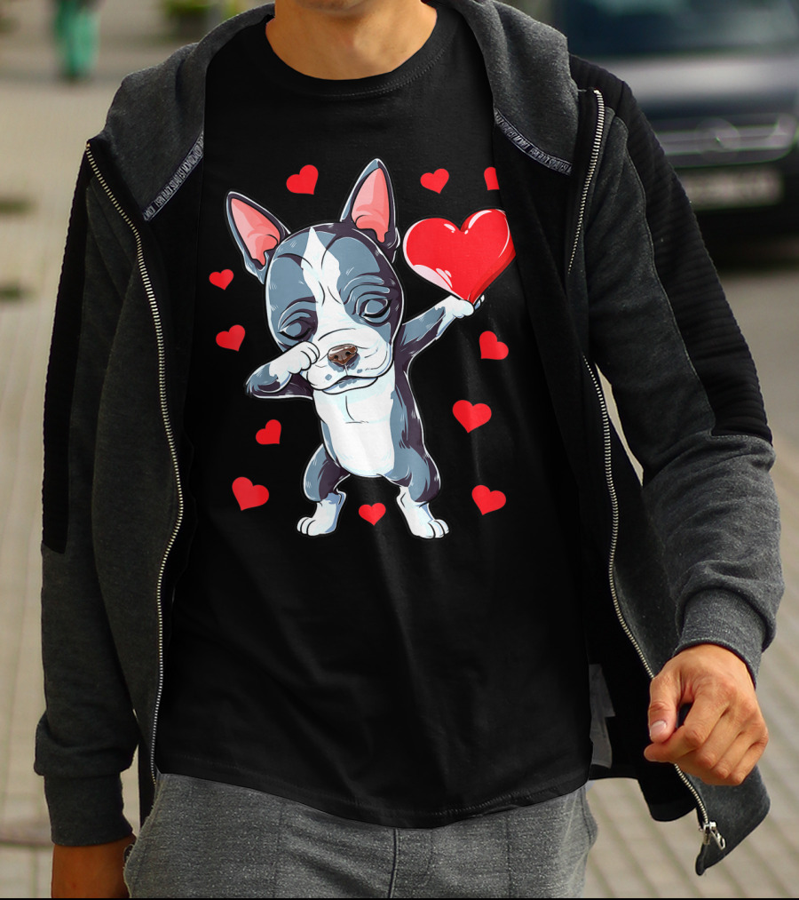 Boston Terrier Dabbing Heart Valentine's Day Dog T-Shirt
