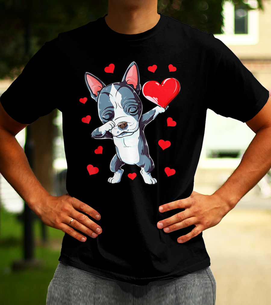 Boston Terrier Dabbing Heart Valentine's Day Dog T-Shirt