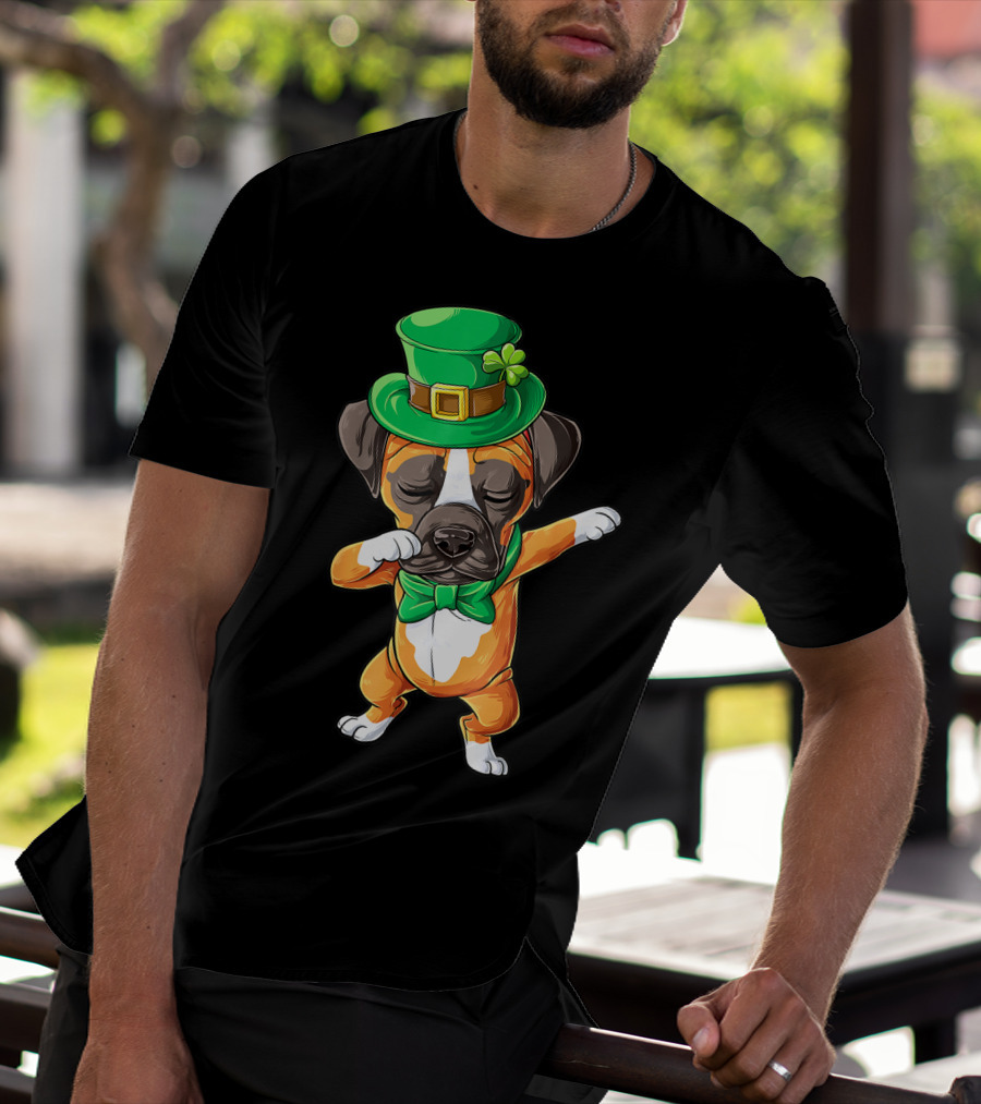 St Patricks Day Dabbing Leprechaun Boxer Dog Boys T-Shirt