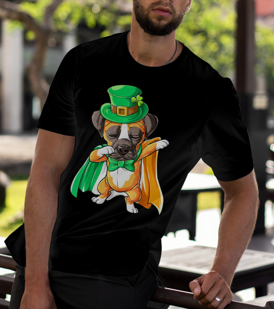 Dabbing Boxer Puppy St Patricks Day Leprechaun Costume Irish Flag T-Shirt