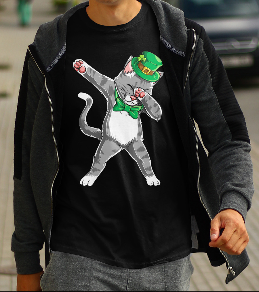 Dabbing Cat Leprechaun St Patricks Day T-Shirt