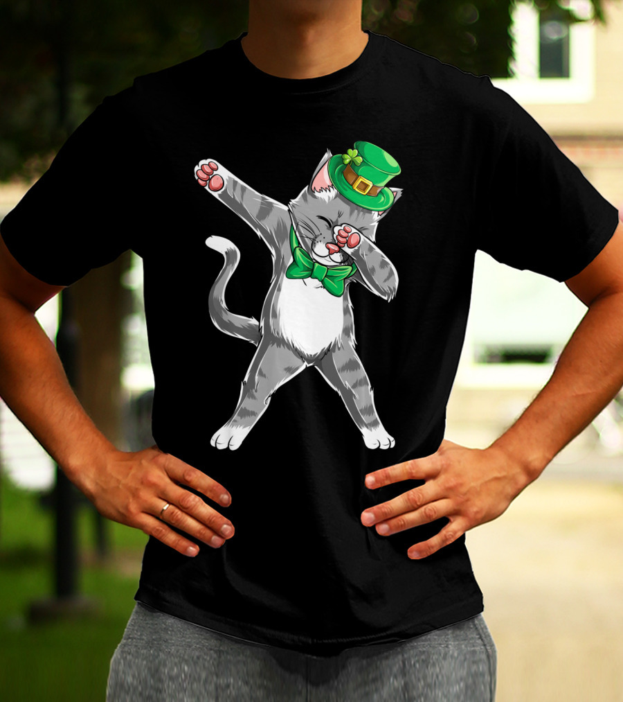 Dabbing Cat Leprechaun St Patricks Day T-Shirt