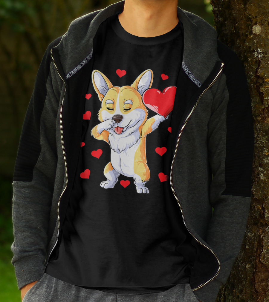 Valentines Day Dabbing Corgi Dog Lover Heart Boys Love T-Shirt