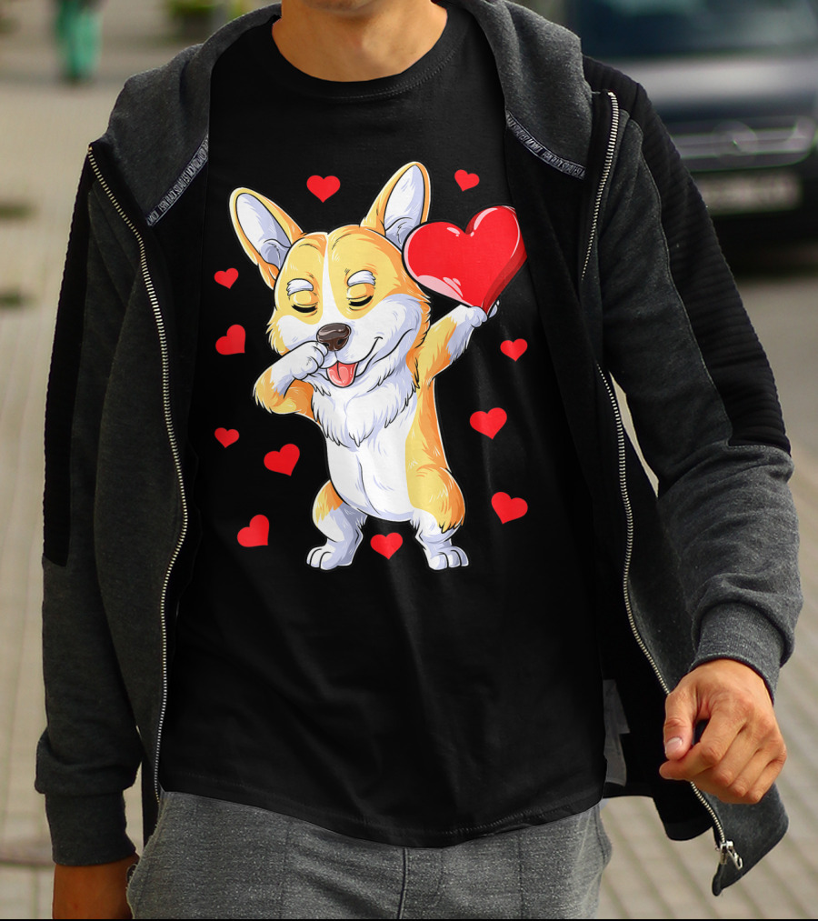 Valentines Day Dabbing Corgi Dog Lover Heart Boys Love T-Shirt