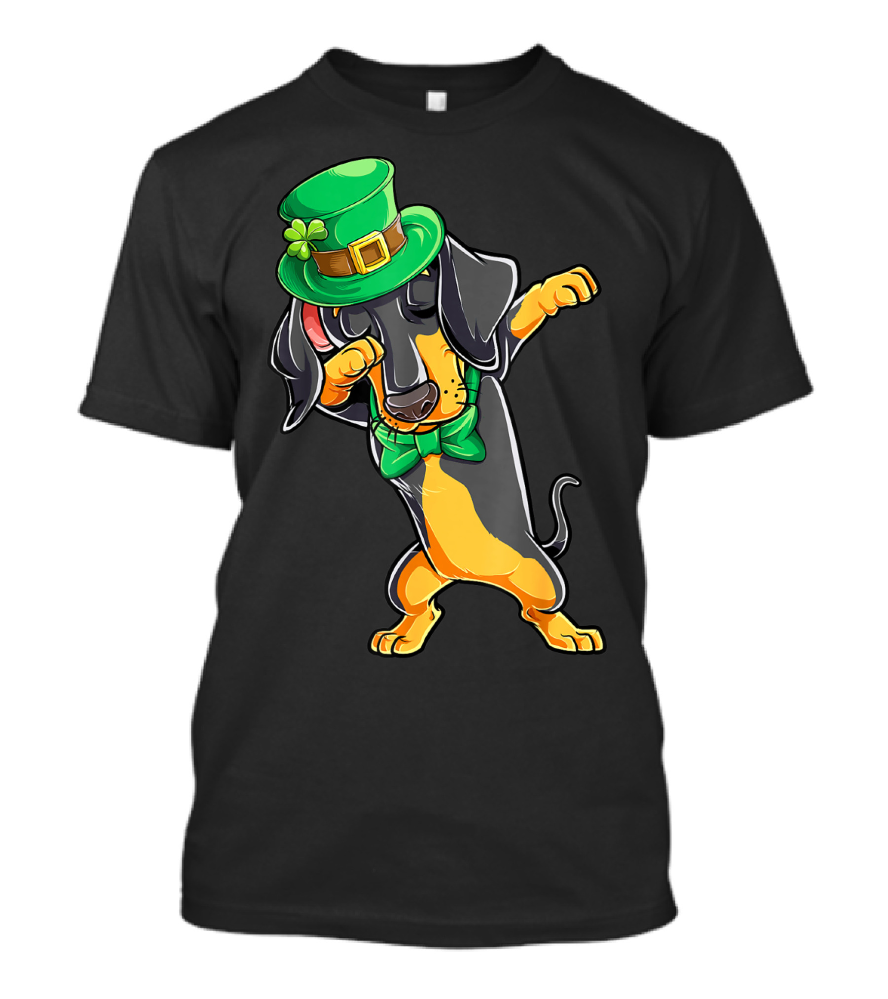 Dabbing Dachshund St Patricks Day Leprechaun Hat And Bow Tie T-Shirt