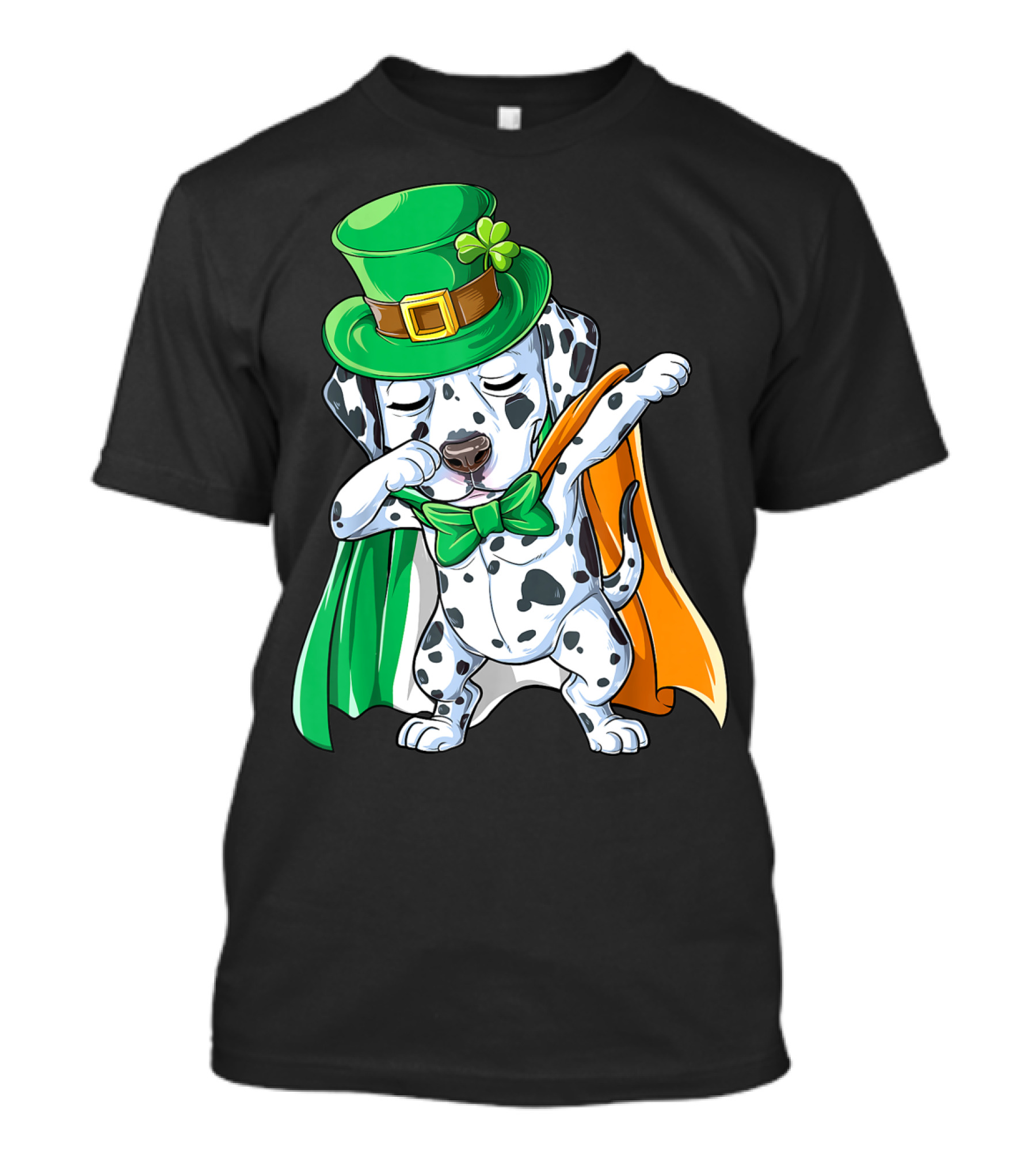 Dabbing Dalmatian St Patricks Day Leprechaun Irish Dog With Green Hat And Cape T-Shirt
