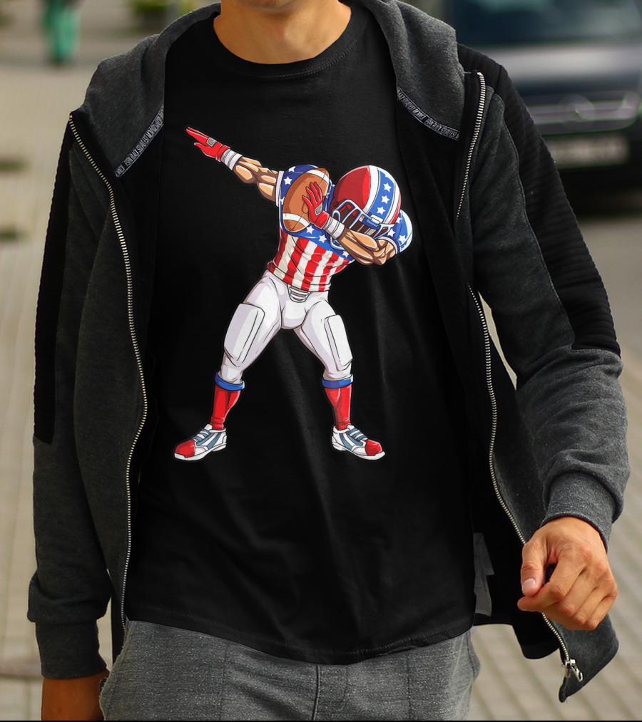 Dabbing Football Player American Flag Fourth Of July USA Merica Men T-Shirt