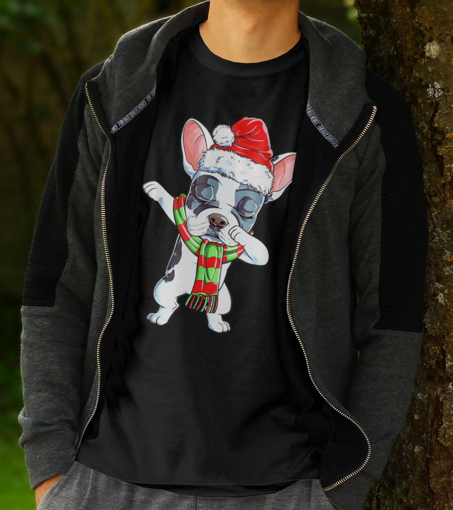 Dabbing French Bulldog Santa Christmas Scarf T-Shirt