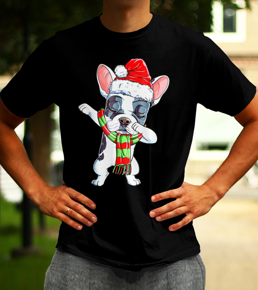 Dabbing French Bulldog Santa Christmas Scarf T-Shirt