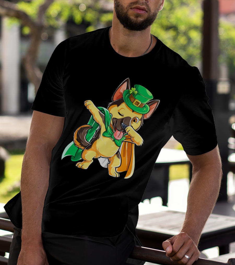 Dabbing German Shepherd Leprechaun St Patricks Day T-Shirt
