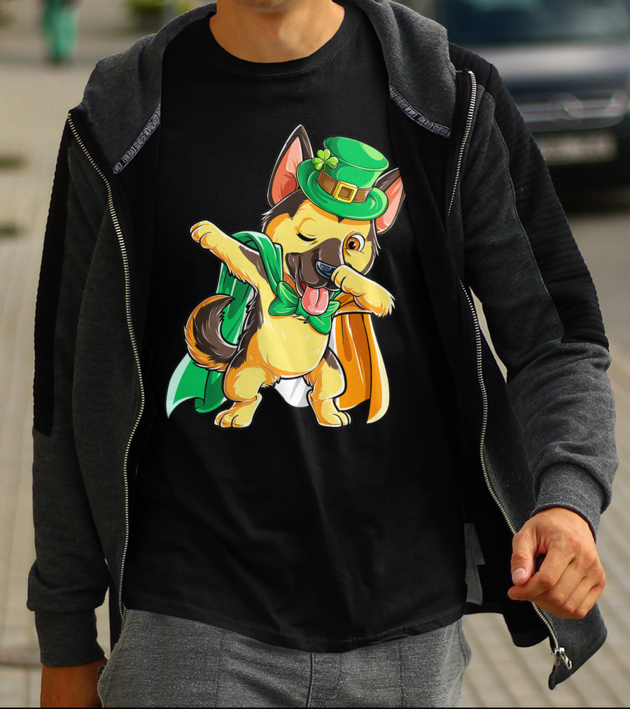Dabbing German Shepherd Leprechaun St Patricks Day T-Shirt
