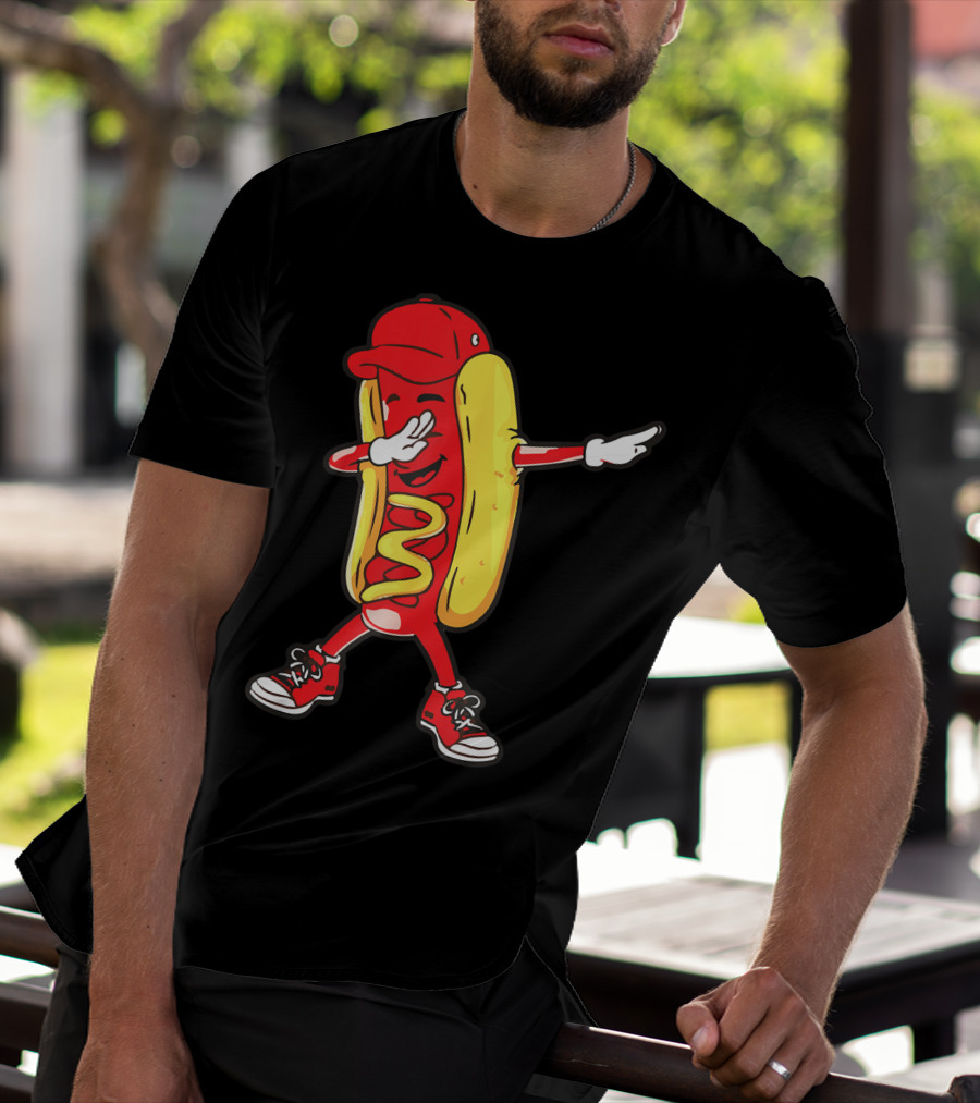 Dabbing Hot Dog Hip Hop Dance With Cap And Sneakers T-Shirt