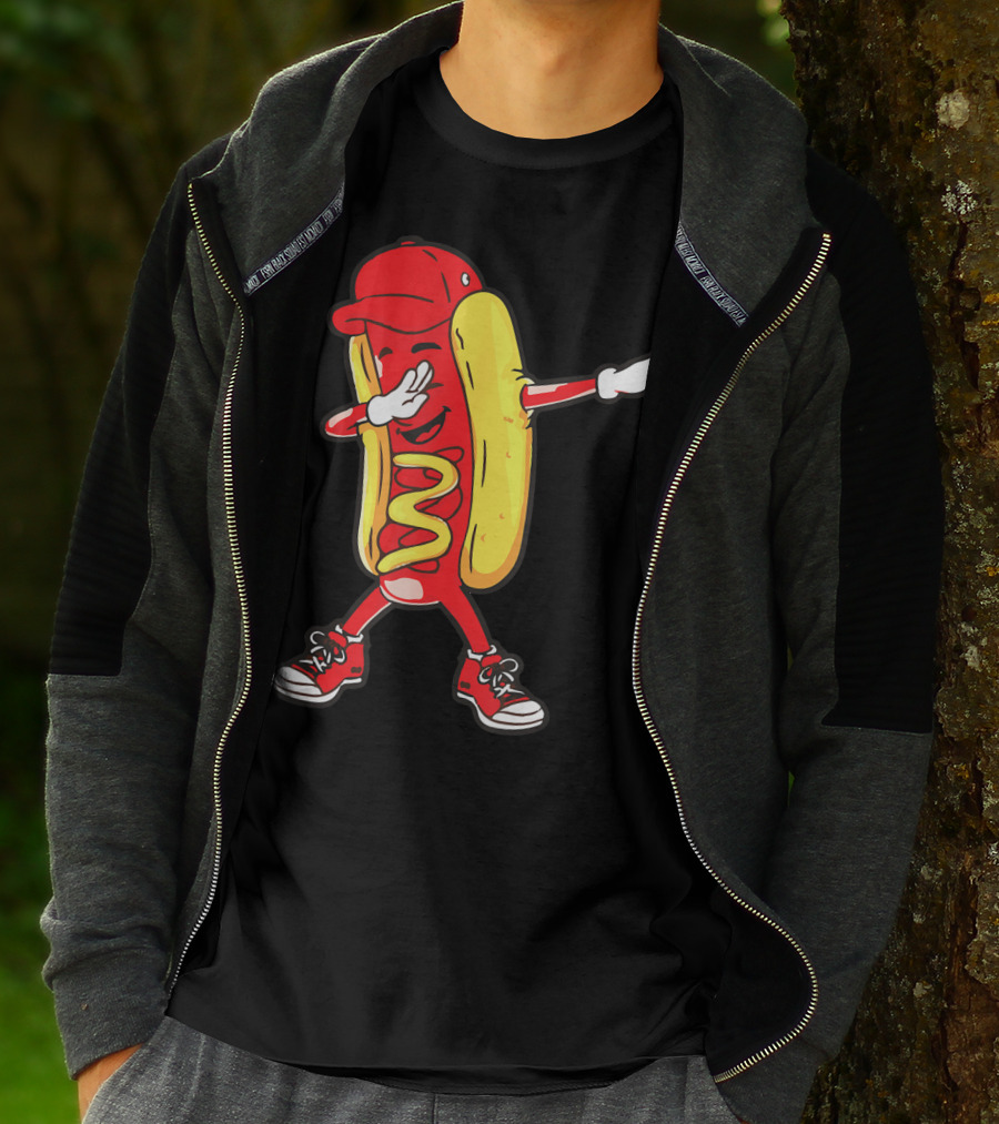 Dabbing Hot Dog Hip Hop Dance With Cap And Sneakers T-Shirt