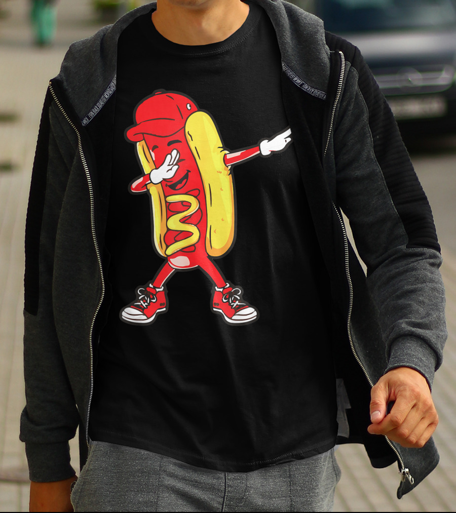 Dabbing Hot Dog Hip Hop Dance With Cap And Sneakers T-Shirt