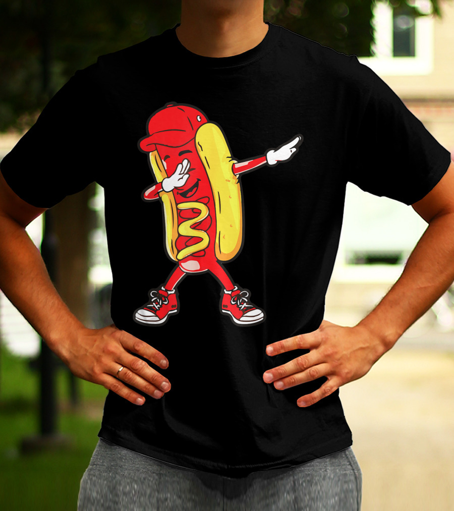 Dabbing Hot Dog Hip Hop Dance With Cap And Sneakers T-Shirt