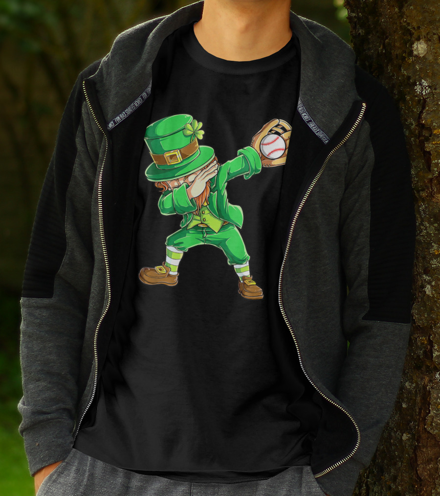 Dabbing Leprechaun Holding Baseball Glove T-Shirt