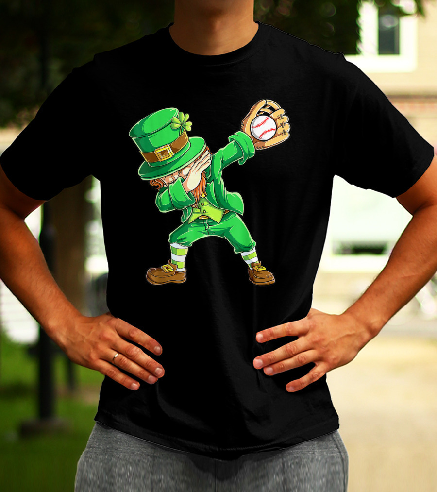 Dabbing Leprechaun Holding Baseball Glove T-Shirt