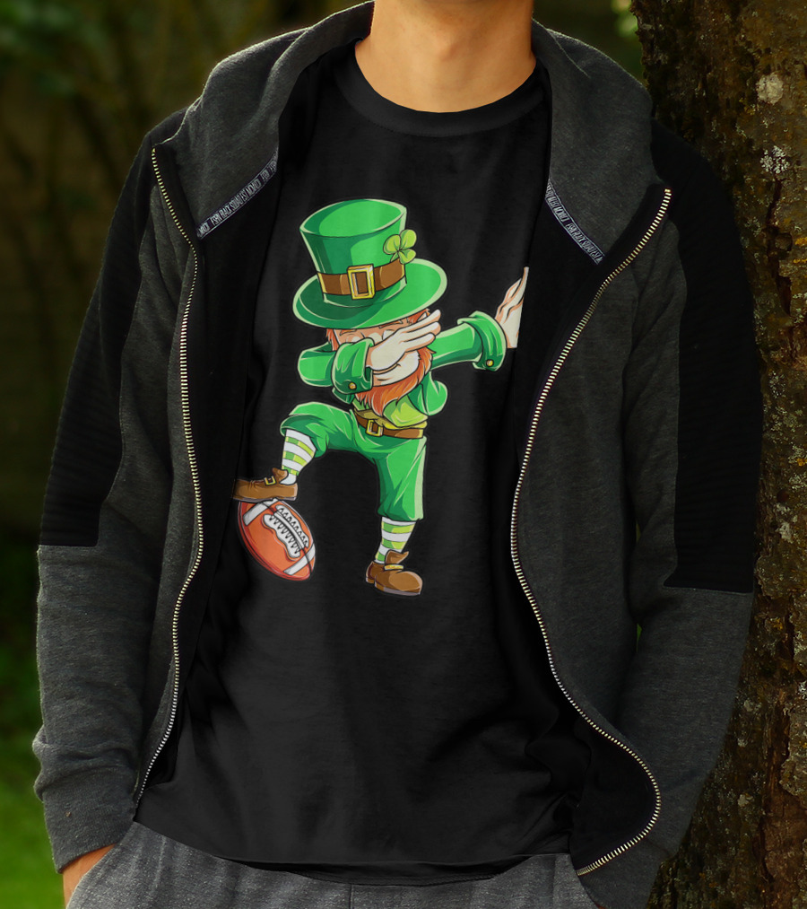 Dabbing Leprechaun On American Football Ball T-Shirt