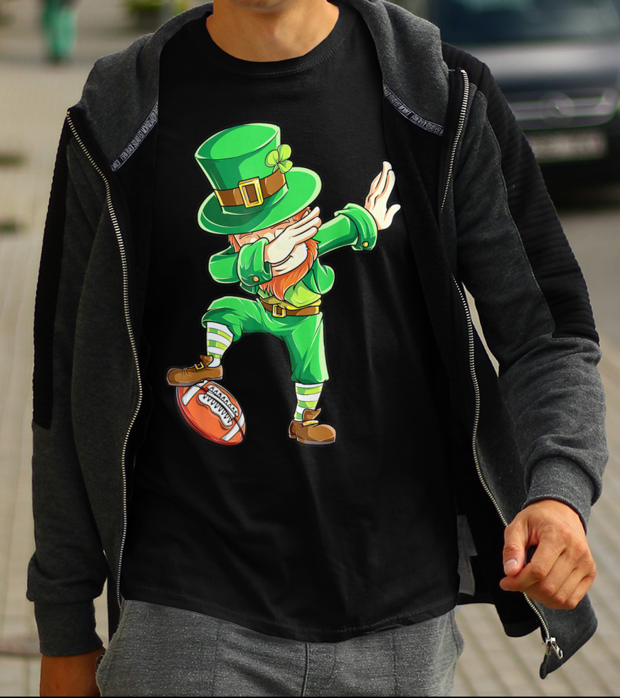 Dabbing Leprechaun On American Football Ball T-Shirt