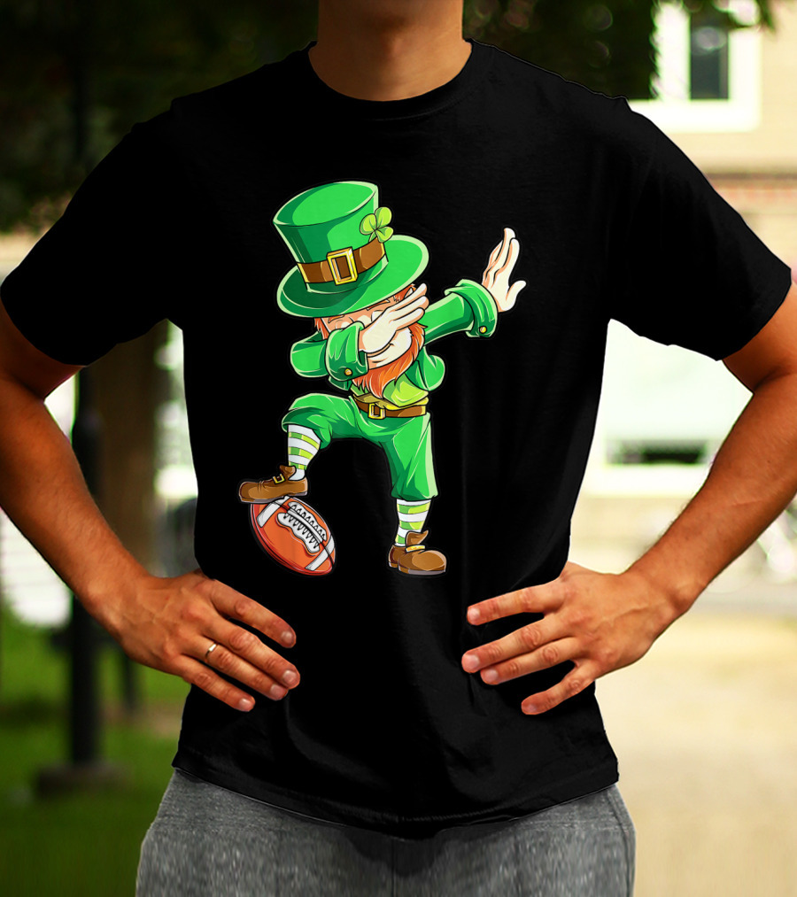 Dabbing Leprechaun On American Football Ball T-Shirt