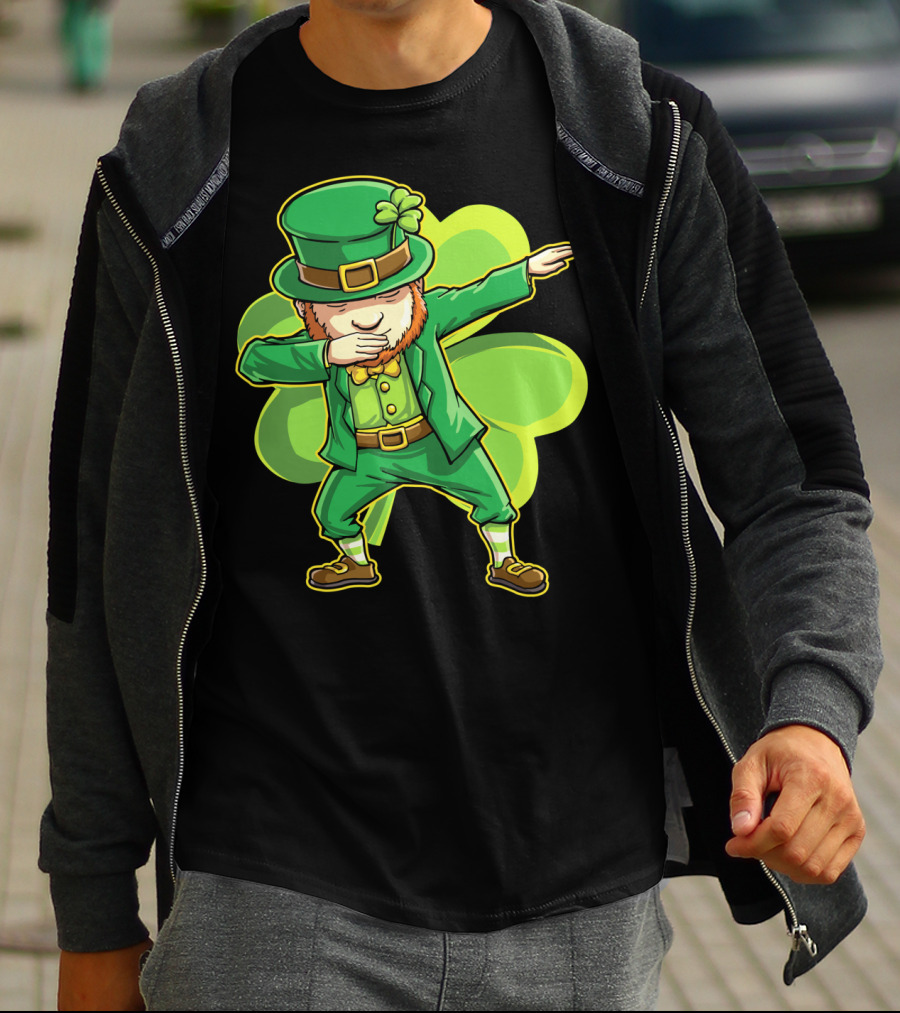 Dabbing Leprechaun Funny St Patricks Day Men Dab Shamrock T-Shirt
