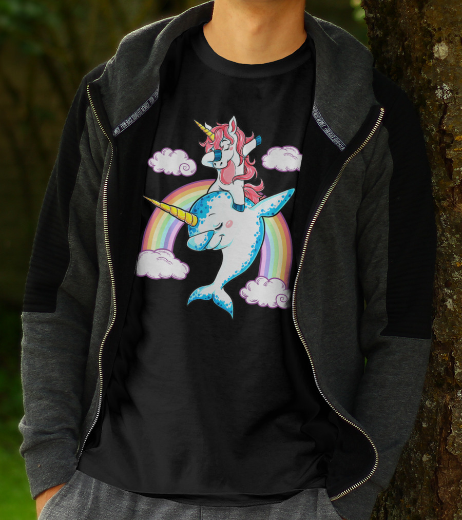 Dabbing Narwhal Unicorn Kids Rainbow Clouds Dab Squad T-Shirt